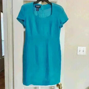 Vintage Patrick Collection Blue Sheath Silk Lined Zip Mini Dress Size 10